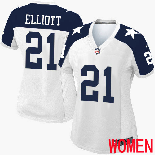 Women Dallas Cowboys Limited White Ezekiel Elliott Alternate #21 Throwback NFL Jersey->women nfl jersey->Women Jersey